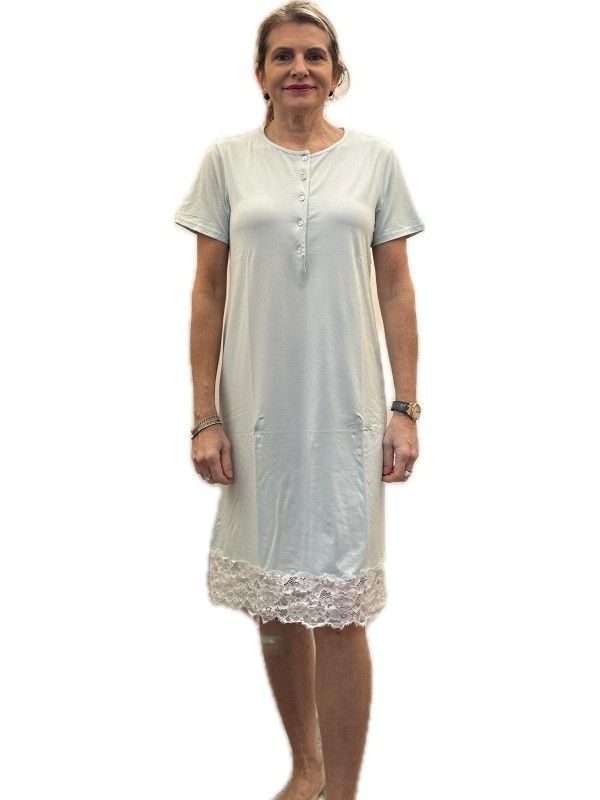 Andra Camicia da notte in viscosa elasticizzata con inserto in pizzo made in Italy  art. 9796